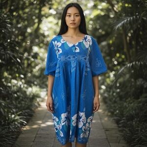 Vintage Anthony Richards Royal Blue Floral House Coat MuMu